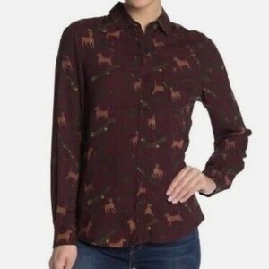 Beach Lunch Lounge Alana Dog Print Button Up Top Women Medium